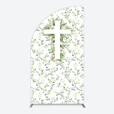 Aperturee - Aperturee Green Flower Cross God Bless Baptism Half Moon Arch Backdrop